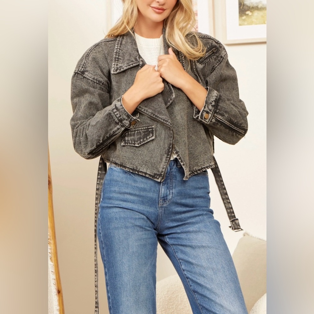New Andree By Unit Motto Denim Jacket in Charcoal Size Medium